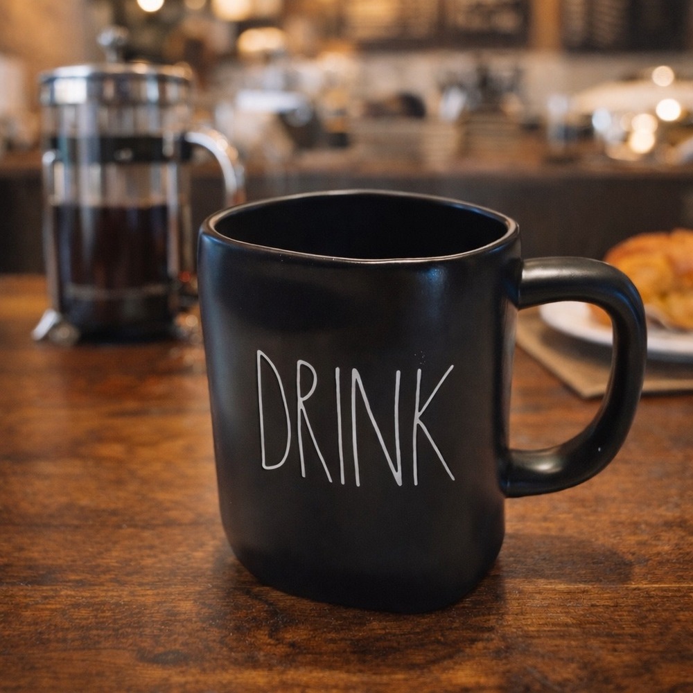 Rae Dunn DRINK Mug Artisan Collection Black Matte Farmhouse Ceramic‎ Coffee Cup